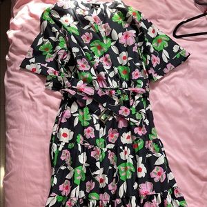 Floral mid dress with belt